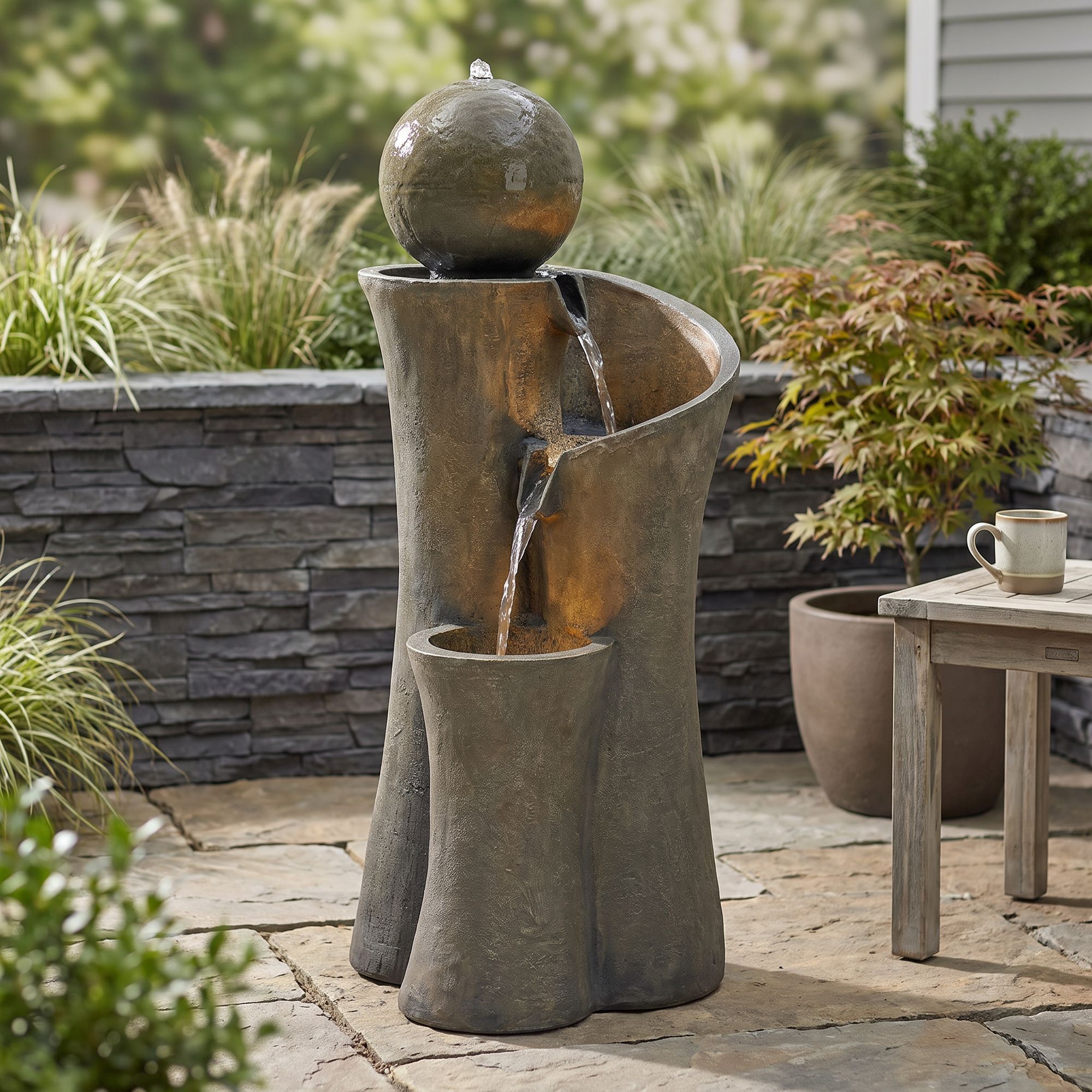 Image 1 Modern Sphere Curve Cascading 39 1/2" High LED Fountain in scene