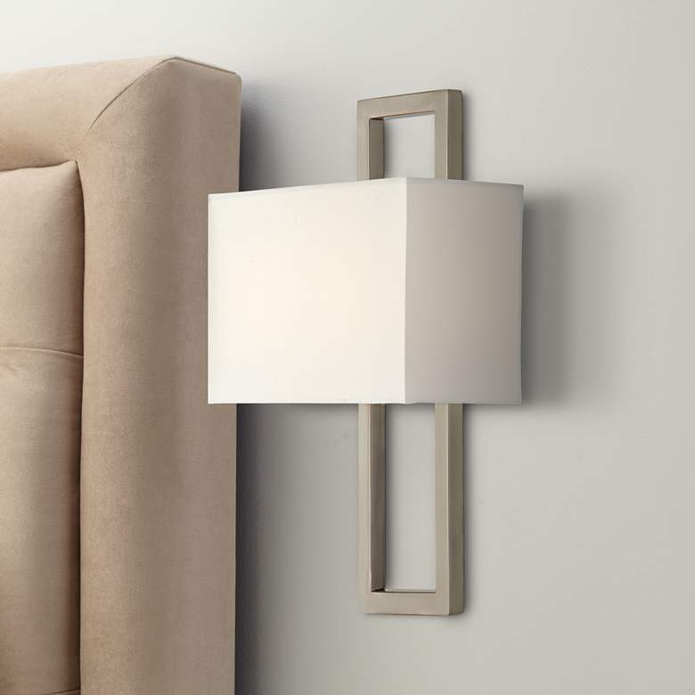 Image 1 Possini Euro Modena 15 1/2" High Brushed Nickel Rectangle Wall Sconce in scene