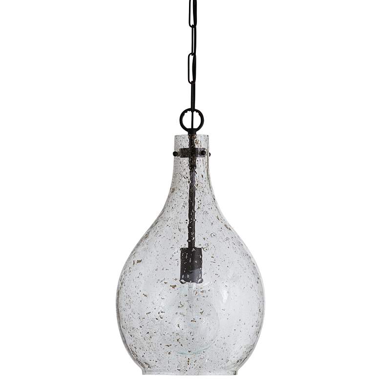 Image 2 Rabun 12"W Matte Black Mini Pendant with Stone-Seeded Glass