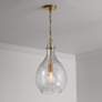 1_Rabun 12"W Patinaed Brass Mini Pendant w/ Stone-Seeded Glass