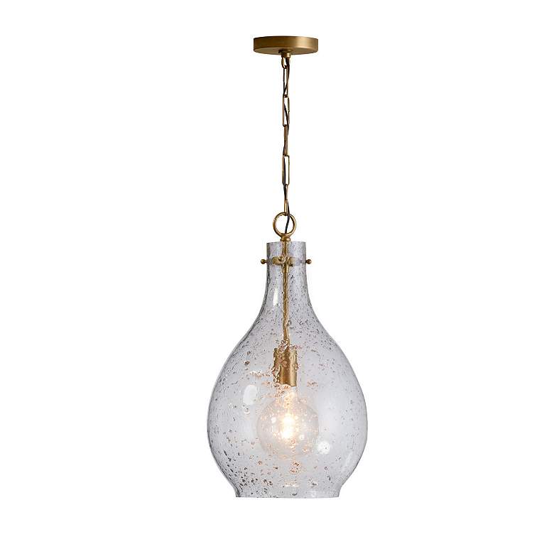 Image 4 Rabun 12"W Patinaed Brass Mini Pendant w/ Stone-Seeded Glass more views