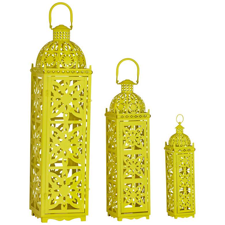 Image 1 Rachael Lattice Set of 3 Yellow Lantern Candle Holders