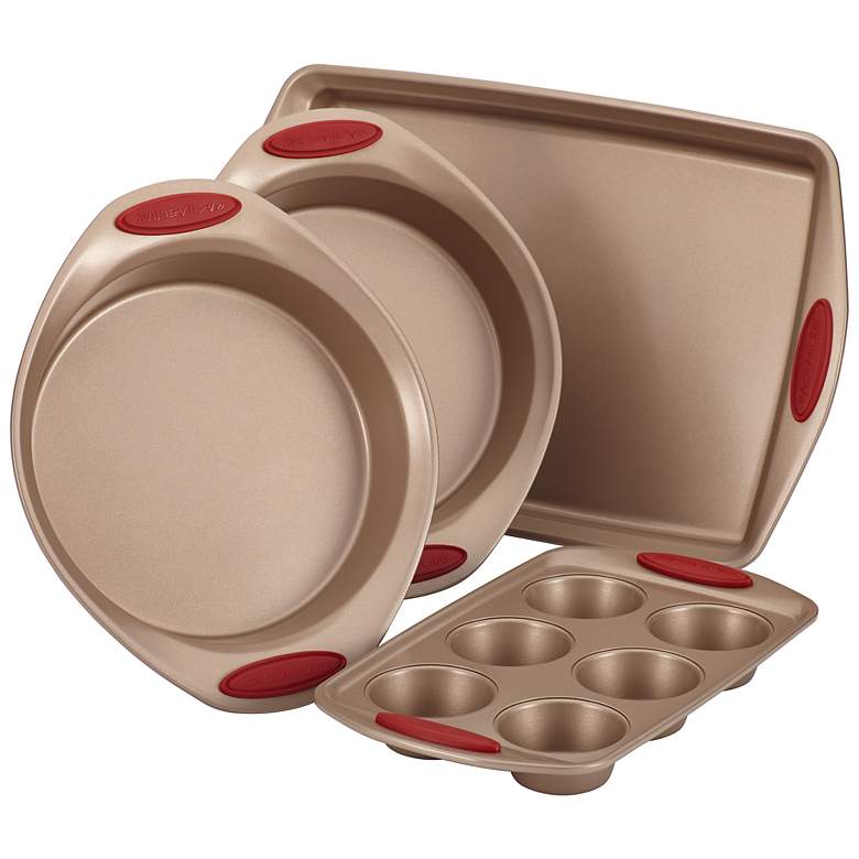 Image 1 Rachael Ray Brown and Red 4-Piece Nonstick Bakeware Set
