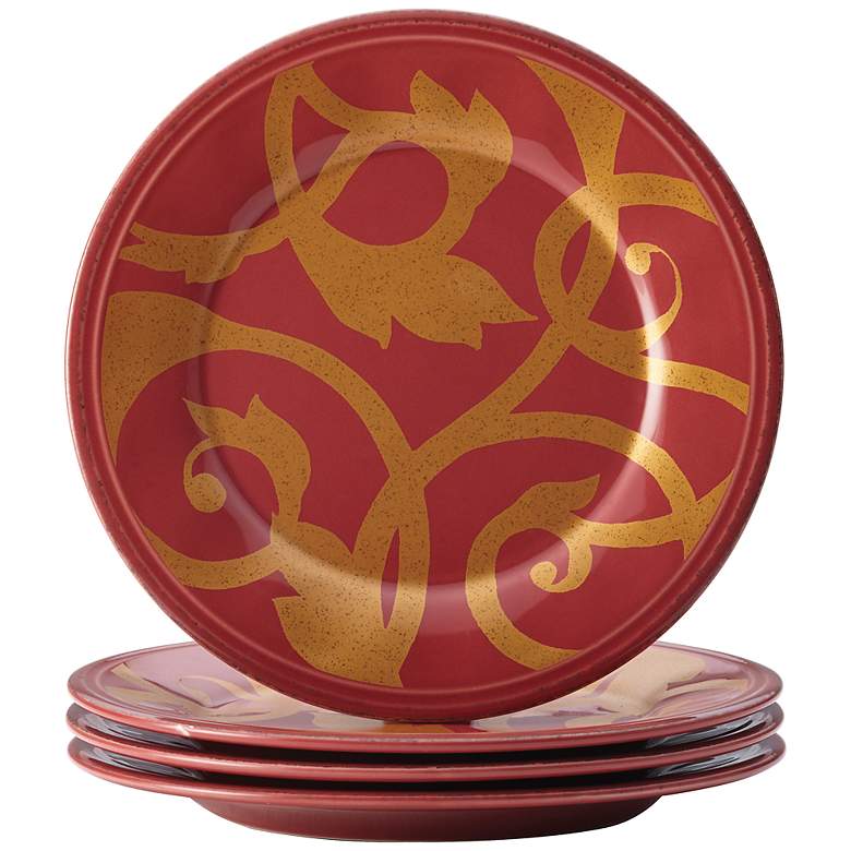 Image 1 Rachael Ray Dinnerware Gold Scroll 4-Piece Red Plate Set