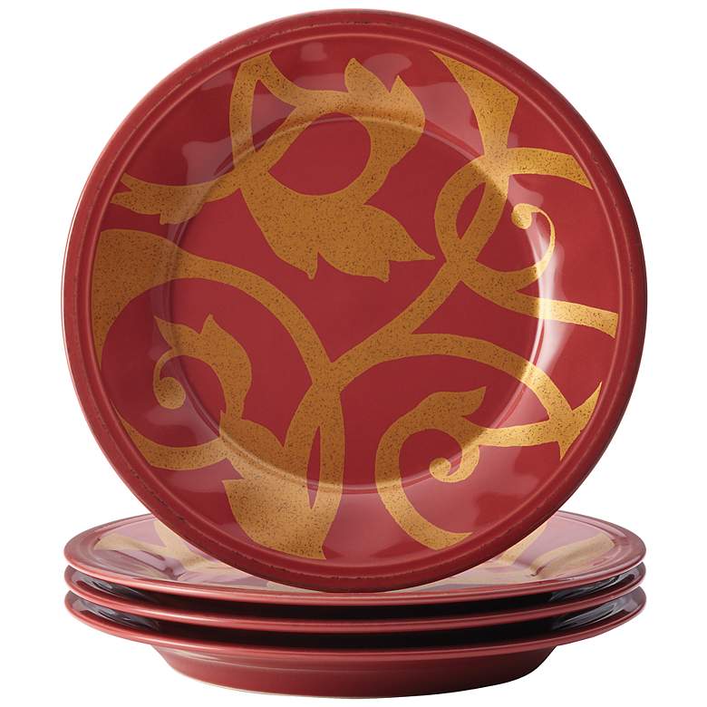 Image 1 Rachael Ray Dinnerware Gold Scroll 4-Piece Red Salad Plate Set
