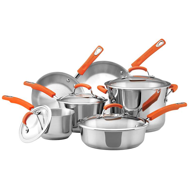 Image 1 Rachael Ray Orange 10-Piece Stainless Steel Cookware Set