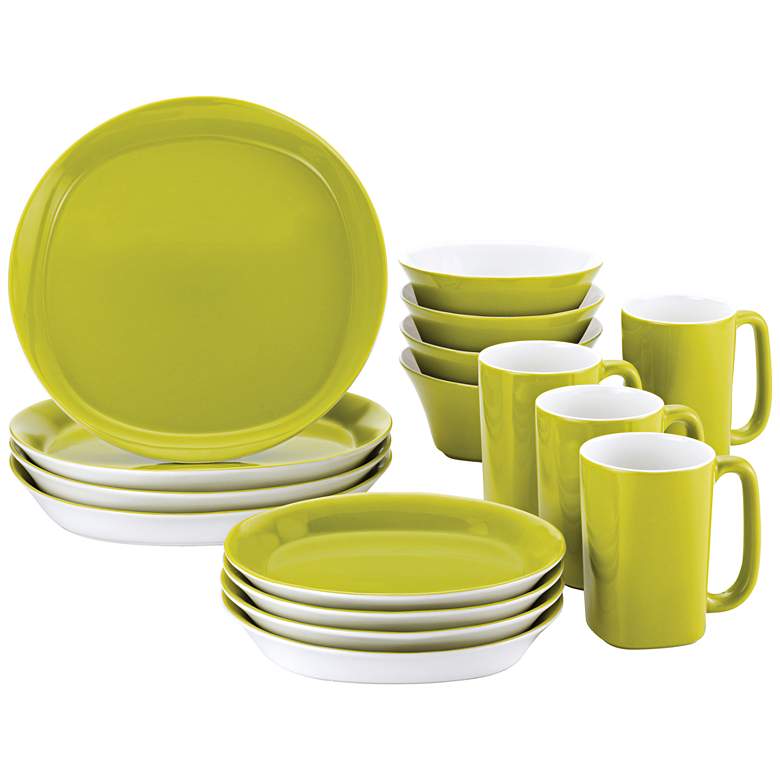 Image 1 Rachael Ray Round/Square 16-Pc Green Apple Dinnerware Set