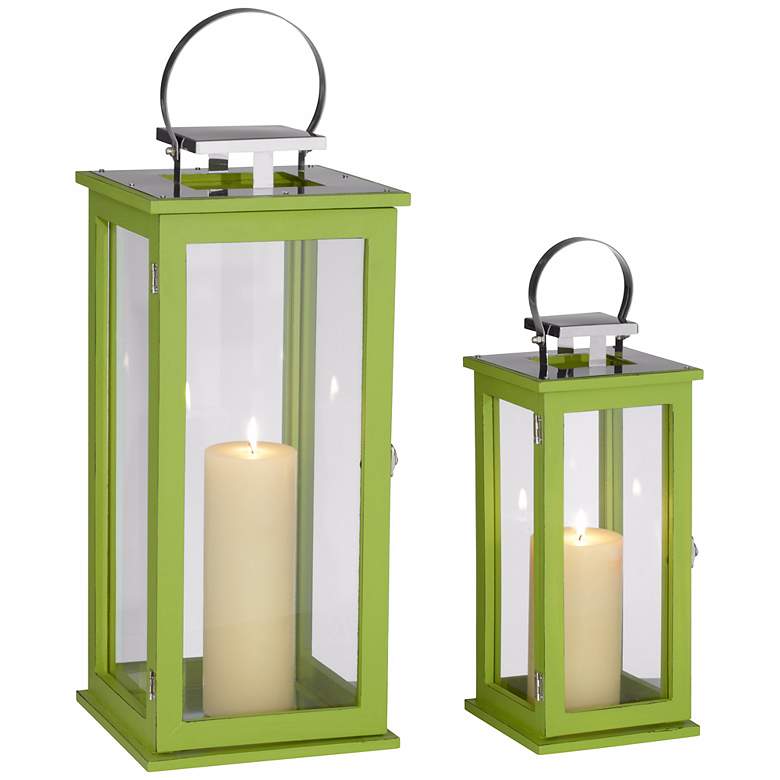 Image 1 Rachael Set of 2 Tall Green Lantern Candle Holders