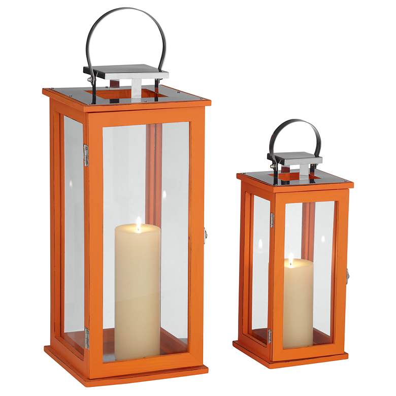 Rachael Set of 2 Tall Orange Lantern Candle Holders