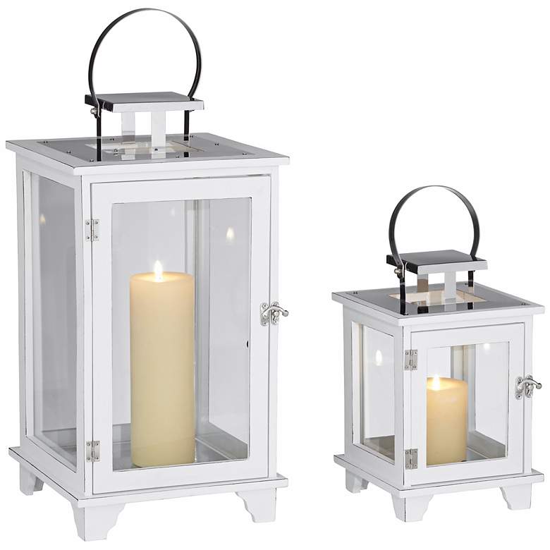 Image 1 Rachael Set of 2 Wide White Lantern Candle Holders