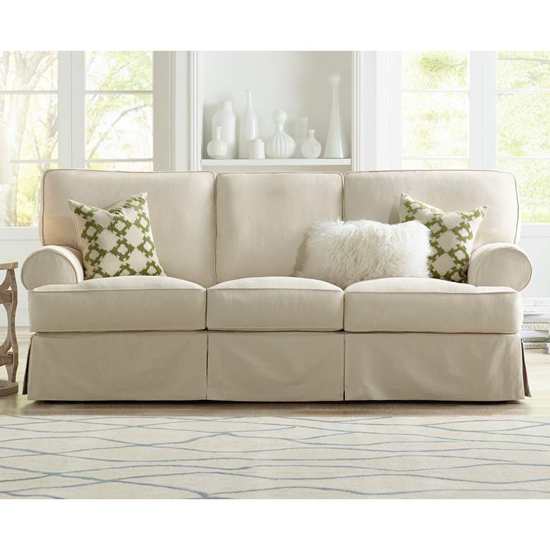 Image 1 Rachel Classic 87 inch Wide Natural Slipcover Sofa