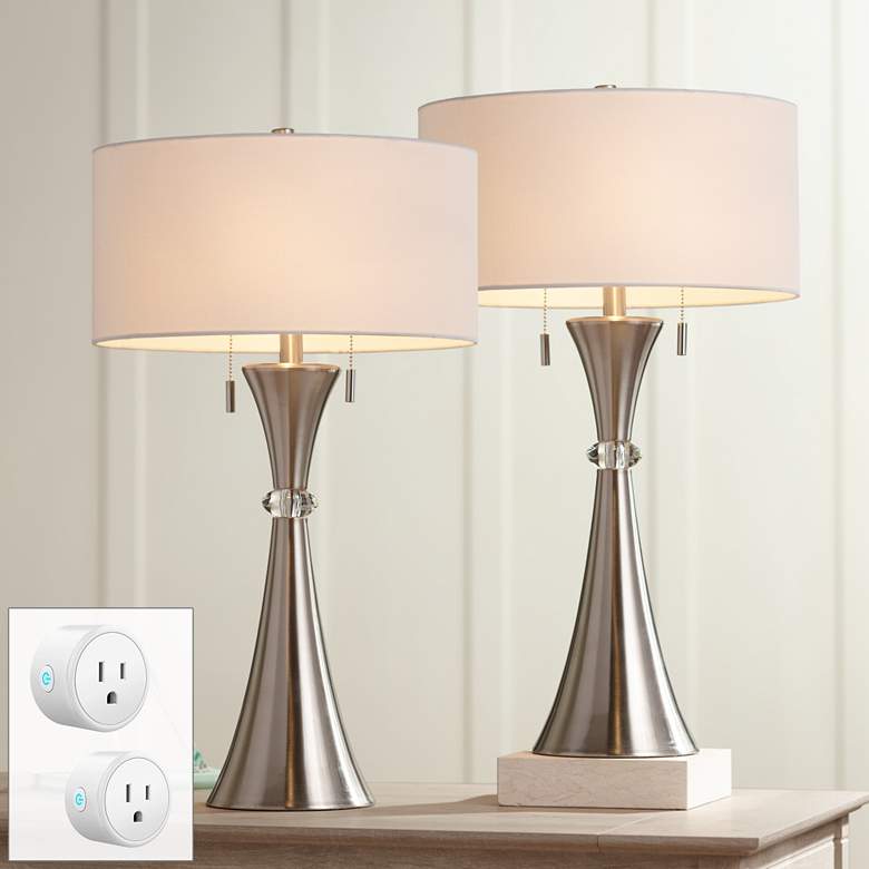 Image 1 Rachel Concave Column Table Lamps Set of 2 w/ Smart Sockets