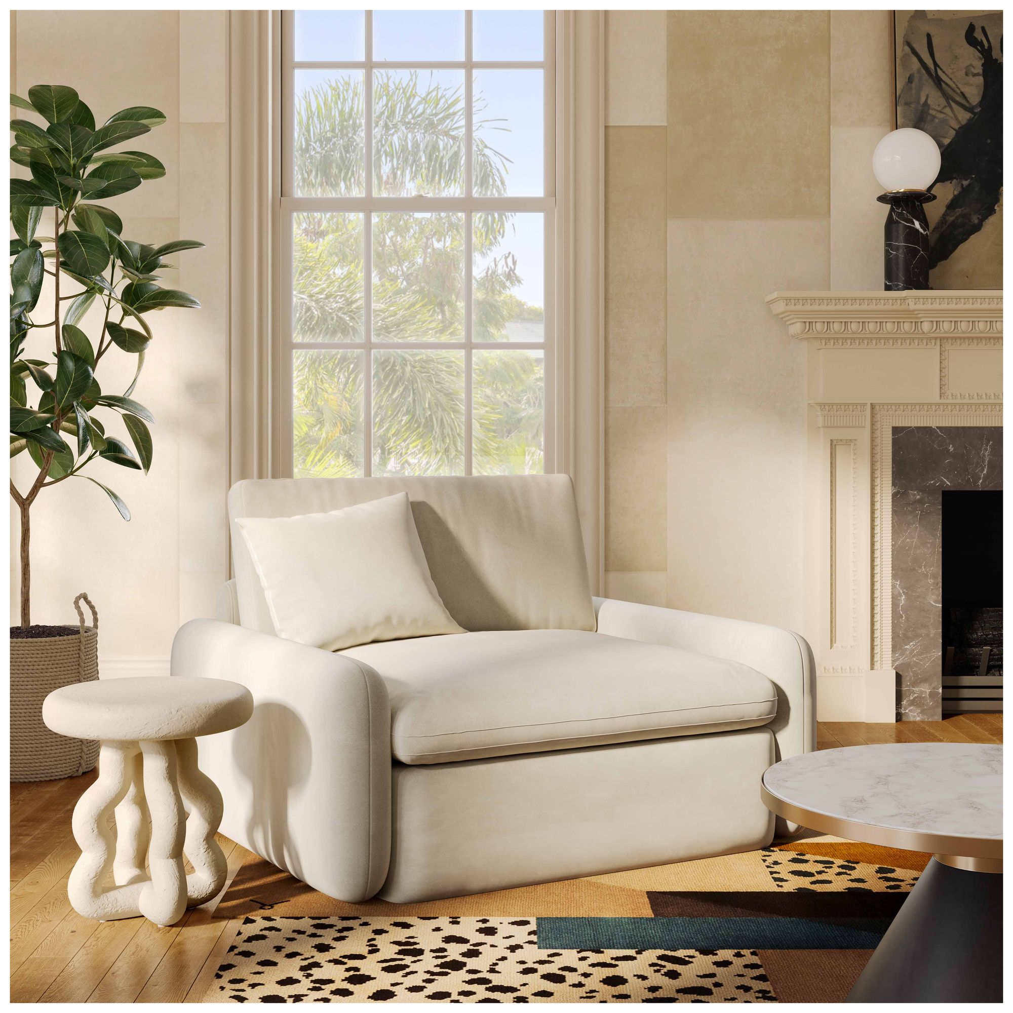 Image 2 Rachelle Cream Velvet Lounge Chair more views