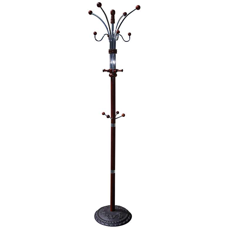 Image 1 Rackley 73" High Cherry and Chrome 12-Hook Coat Rack