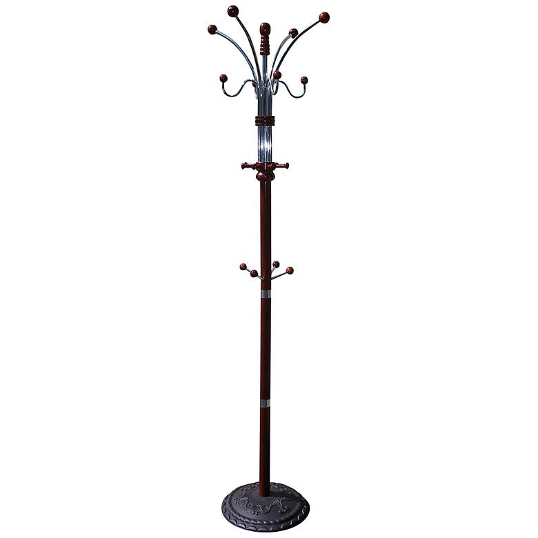 Image 1 Rackley 73 inch High Cherry and Chrome 12-Hook Coat Rack