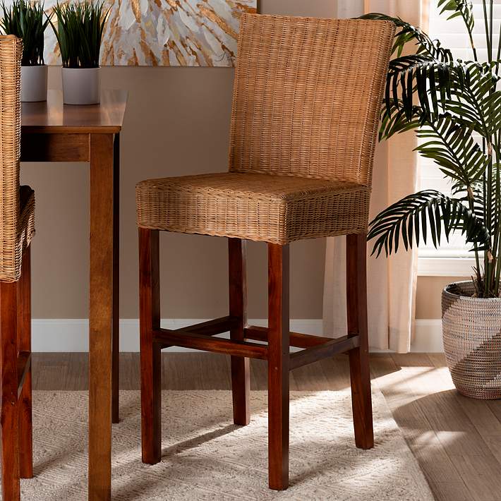 Faux Leather Amazon Rattan Bar Stools Brown Rattan Stool Chair