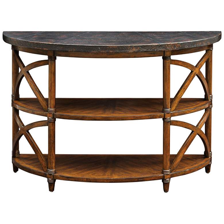 Image 1 Rada Weathered Pecan and Burnished Copper Top Console Table