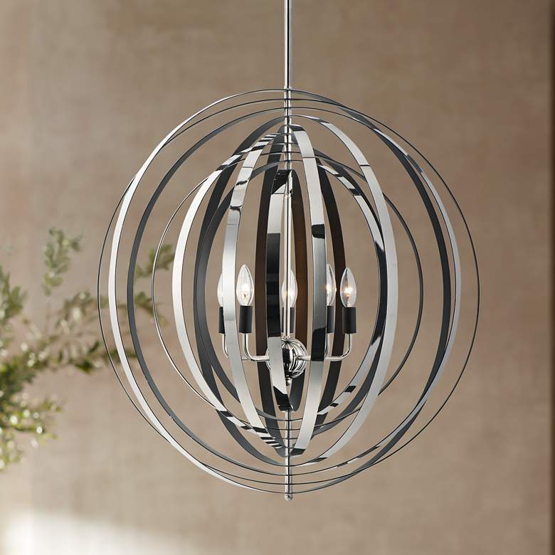 Image 1 Radial 30" Wide Circular Nickel Black 5-Light Pendant Light