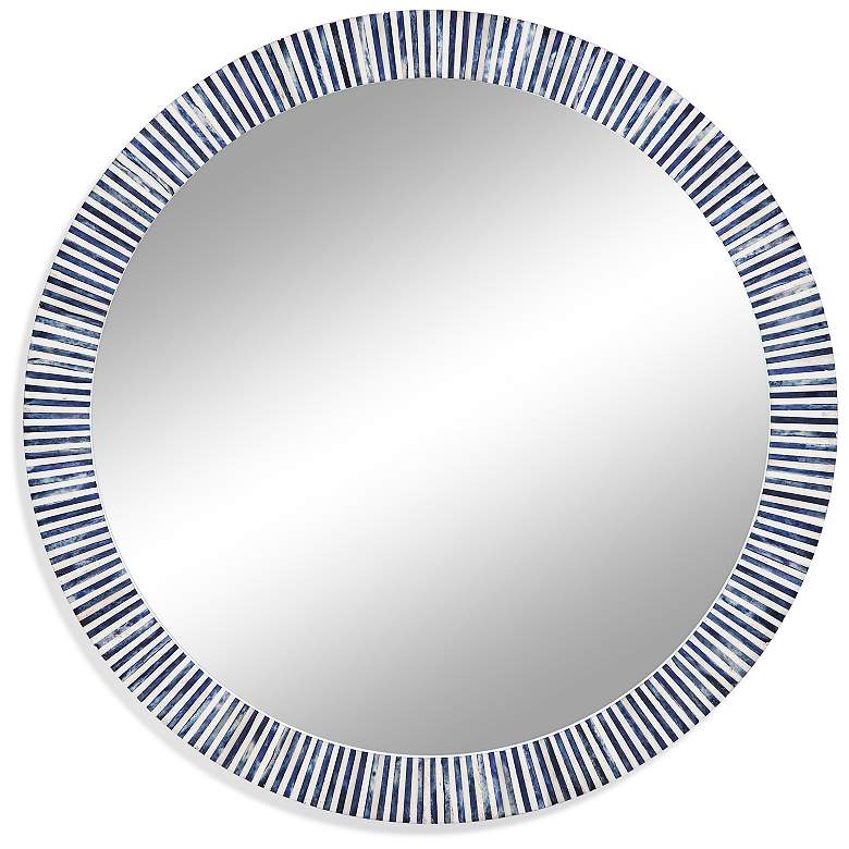 Image 2 Radial Bone White and Blue 36 inch Round Wall Mirror