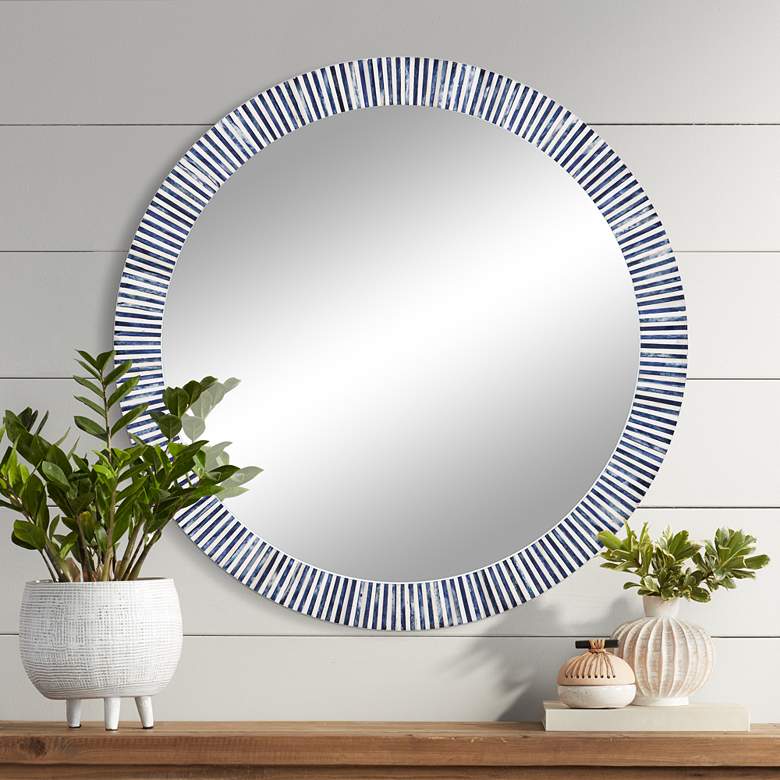 Image 1 Radial Bone White and Blue 36" Round Wall Mirror