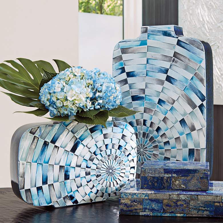 Image 1 Radial Tiles Blue 19 1/2 inch High Large Ceramic Vase