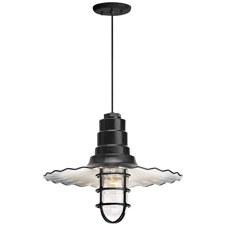 Image 1 Radial Wave 7" High Black Outdoor Hanging Light