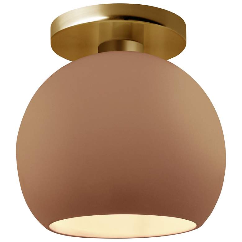 Image 1 Radiance 10"W Adobe Frame Brushed Brass Metal Medium Globe Semi.Flush
