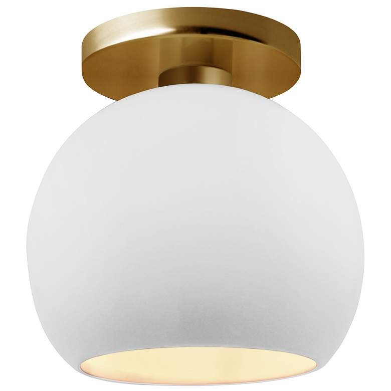Image 1 Radiance 10"W Gloss White Frame Brushed Brass Medium Globe LED Semi.Fl