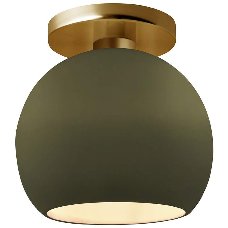 Image 1 Radiance 10"W Matte Green Frame Brushed Brass Medium Globe LED Semi.Fl