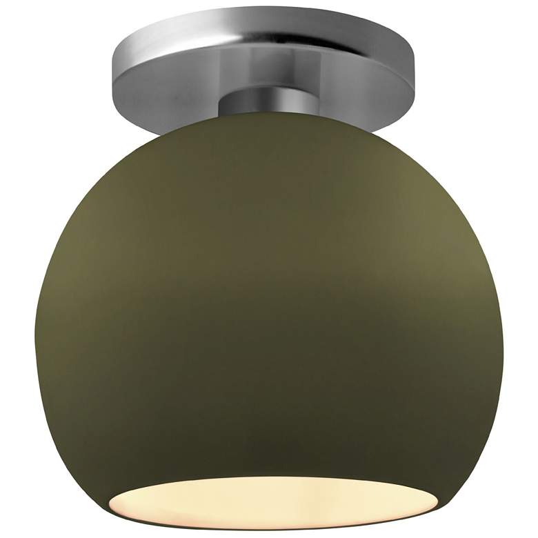 Image 1 Radiance 10"W Matte Green Frame Brushed Nickel Medium Globe Semi.Flush