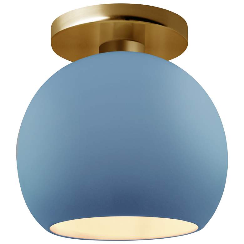 Image 1 Radiance 10"W Sky Blue Frame Brushed Brass Medium Globe LED Semi.Flush