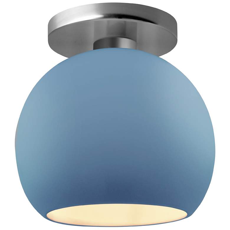 Image 1 Radiance 10"W Sky Blue Frame Brushed Nickel Medium Globe LED Semi.Flus