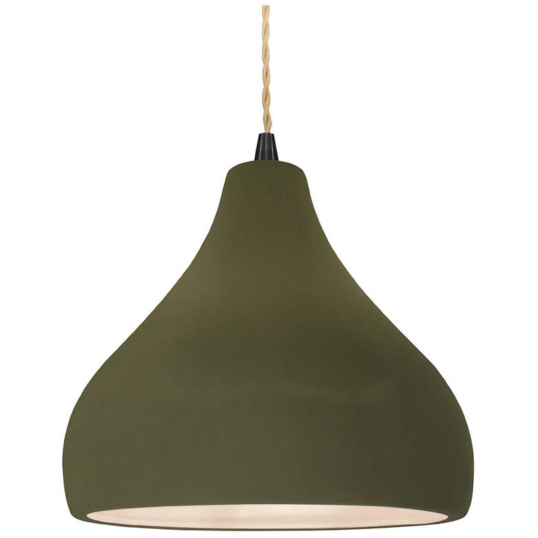 Image 1 Radiance 11.5"W Droplet Black Beige Cord Pendant w/ Matte Green Shade
