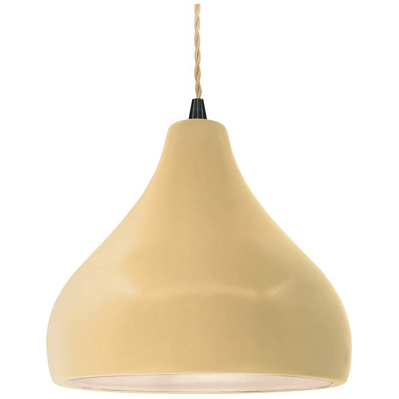 Image 1 Radiance 11.5"W Droplet Black Beige Cord Pendant w/ Muted Yellow Shade
