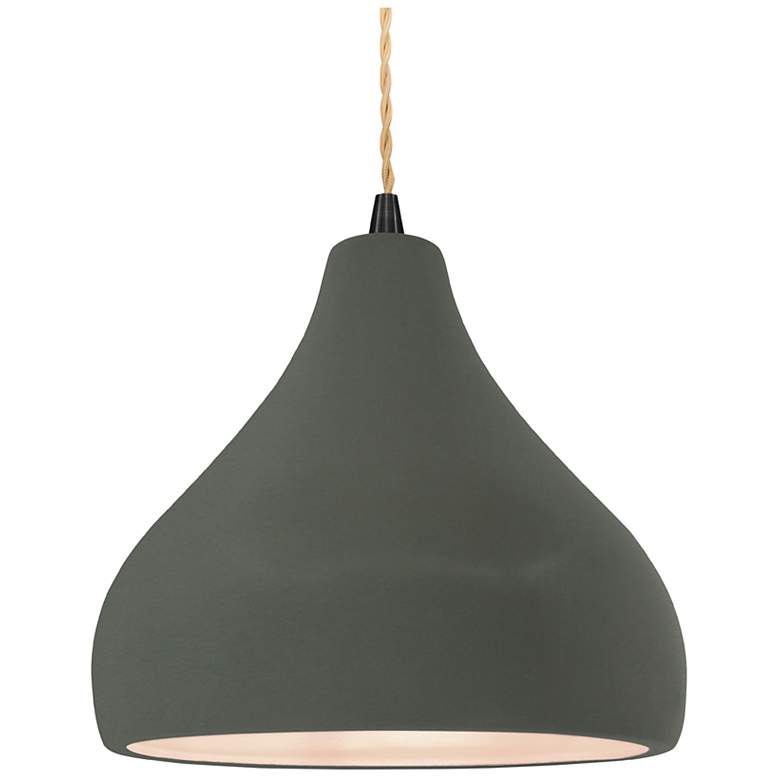Image 1 Radiance 11.5"W Droplet Black Beige Cord Pendant w/ Pewter Green Shade