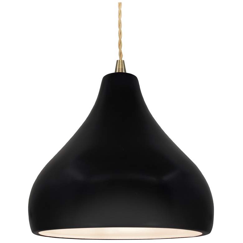Image 1 Radiance 11.5"W Droplet Brass Beige Cord Pendant w/ Carbon Black Shade