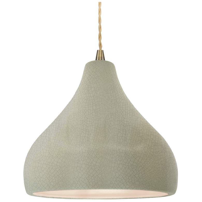 Image 1 Radiance 11.5"W Droplet Brass Beige Cord Pendant w/ Celadon Crackle Sh