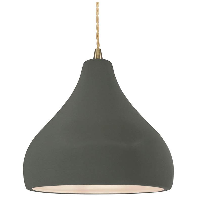 Image 1 Radiance 11.5"W Droplet Brass Beige Cord Pendant w/ Pewter Green Shade