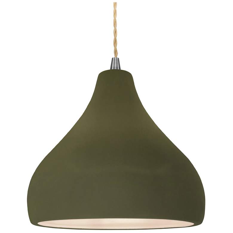 Image 1 Radiance 11.5"W Droplet Nickel Beige Cord Pendant w/ Matte Green Shade