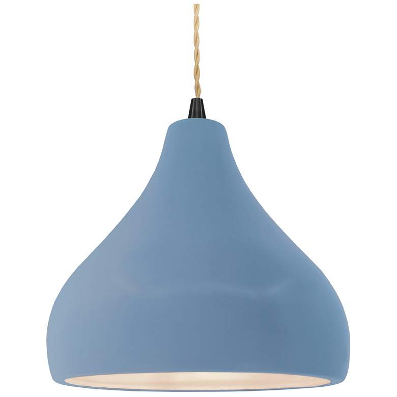 Image 1 Radiance 11.5"W Medium Droplet Black Beige Cord Pendant w/ Sky Blue Sh