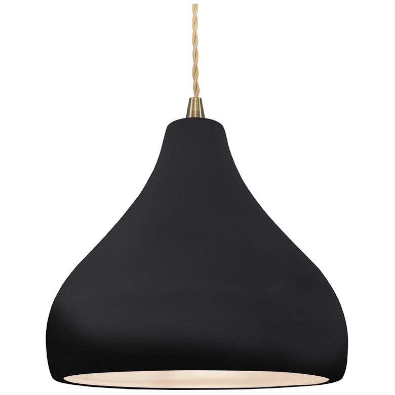 Image 1 Radiance 11.5"W Medium Droplet Brass Beige Cord Pendant w/ Black Shade
