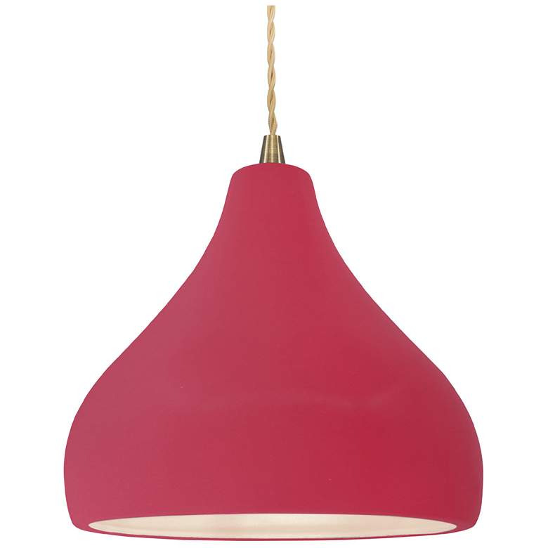 Image 1 Radiance 11.5"W Medium Droplet Brass Beige Cord Pendant w/ Cerise Shad