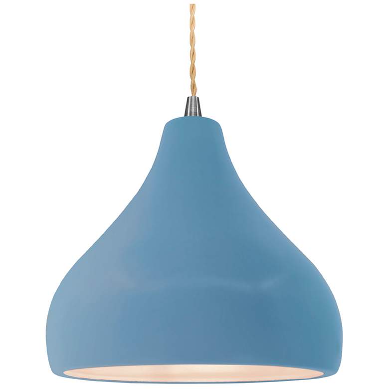 Image 1 Radiance 11.5"W Medium Droplet Nickel Beige Cord Pendant w/ Sky Blue S