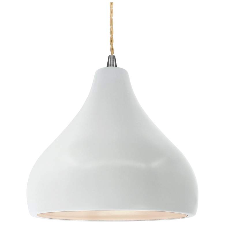 Image 1 Radiance 11.5"W Medium Droplet Nickel Beige Cord Pendant w/ White Shad