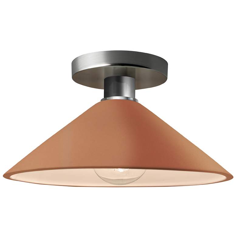 Image 1 Radiance 11.75"W Adobe Frame Brushed Nickel Metal Flare LED Semi.Flush
