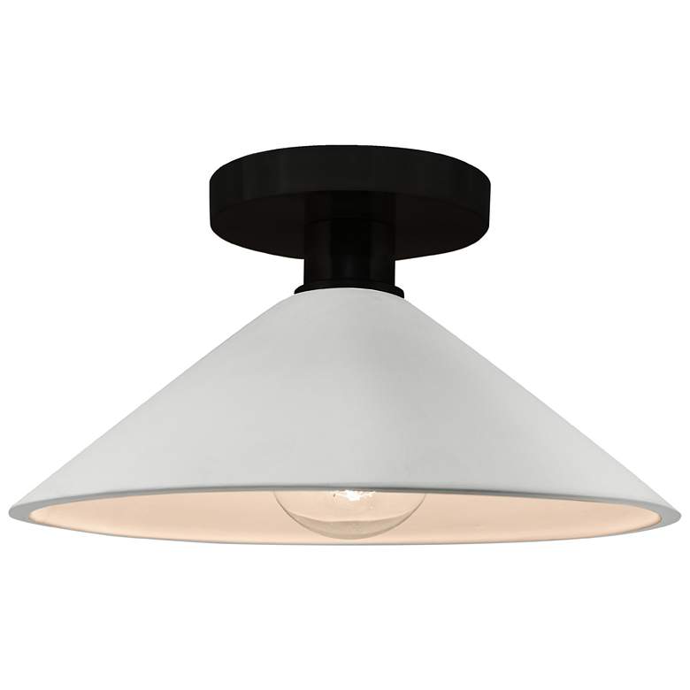 Image 1 Radiance 11.75"W Bisque Frame Matte Black Metal Flare LED Semi.Flush