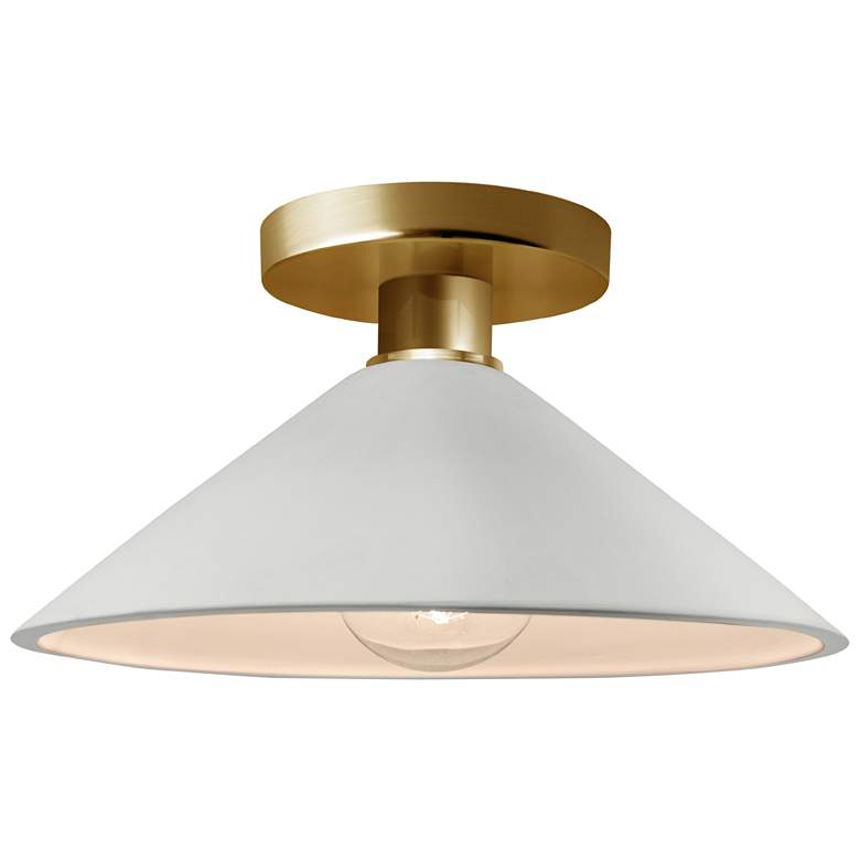 Image 1 Radiance 11.75"W Bisque Frame Polished Brass Metal Flare Semi.Flush