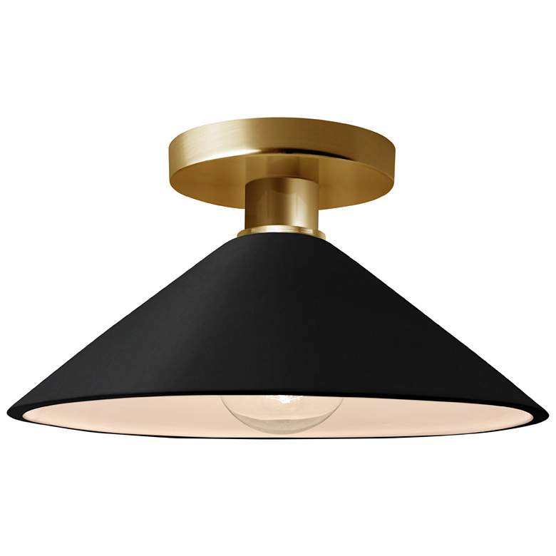 Image 1 Radiance 11.75"W Carbon Frame Polished Brass Metal Flare LED Semi.Flus