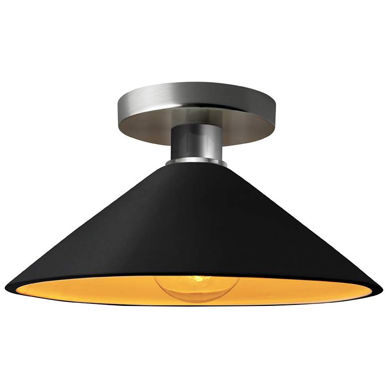 Image 1 Radiance 11.75"W Carbon/Gold Frame Brushed Nickel Flare LED Semi.Flush