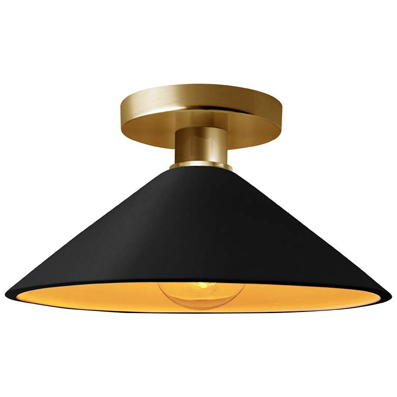 Image 1 Radiance 11.75"W Carbon/Gold Frame Polished Brass Flare LED Semi.Flush